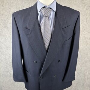 Vintage Yves Saint Laurent YSL Blazer Men 42R Navy Double Breasted Striped Peak